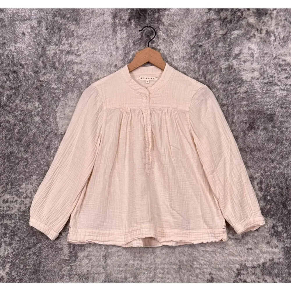 Xirena Top Small Womens Pink Gauze Long Sleeve Henley Popover Blouse